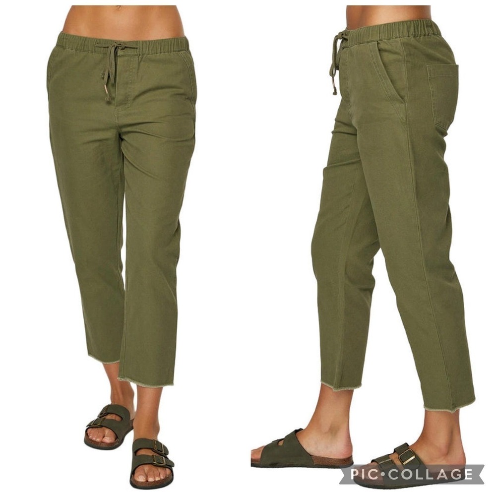 ONeill Salt Water Solid Pants Army Green XS Elastic Waist Raw Hem Straight Leg - Picture 7 of 11
